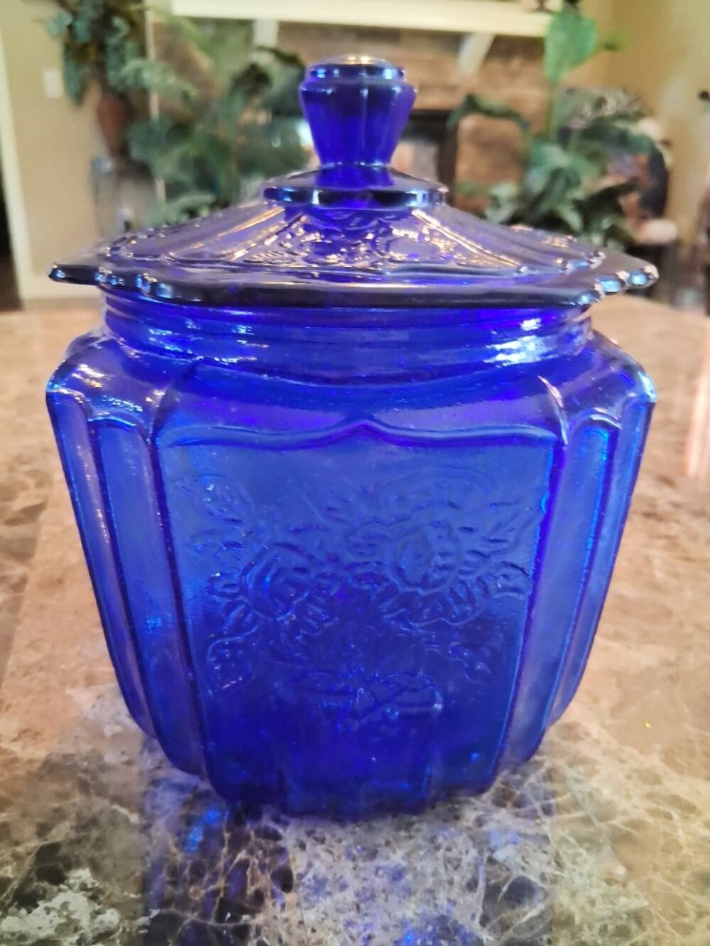 Vintage Anchor Hocking Cobalt Blue Mayfair Open Rose Cookie/Biscuit Jar